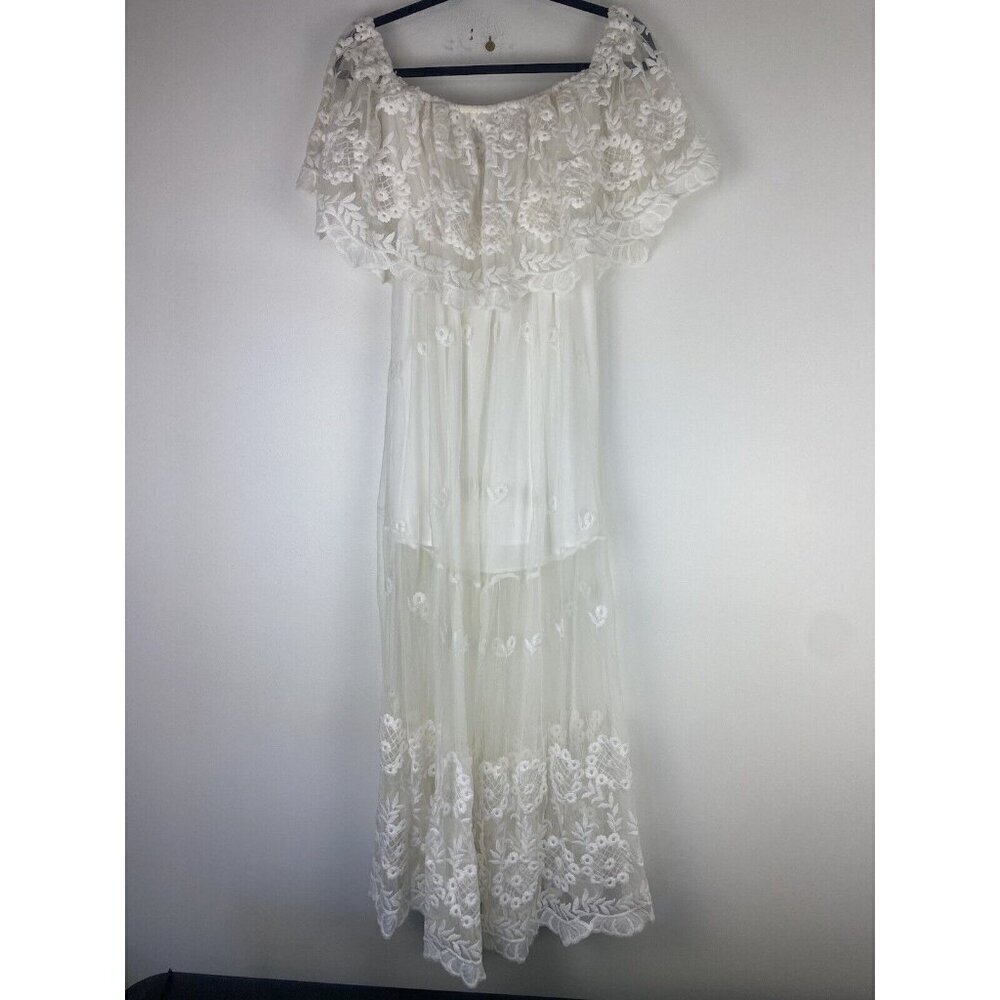 Petal + Pup Women's Lace Peckar Dress Maxi Size M White Bridal Bride Wedding